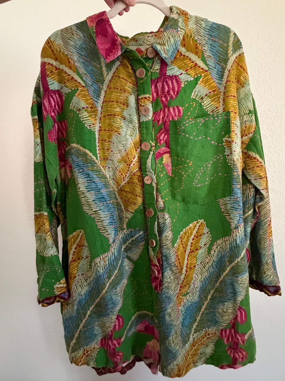 Farm Rio Banana Leave long sleeve linen Romper size XL